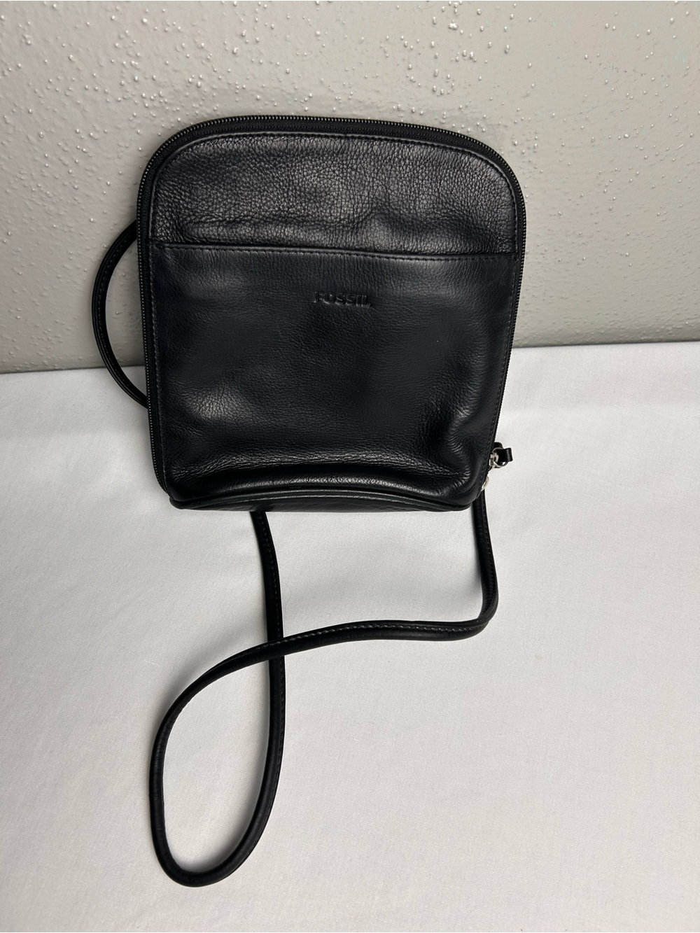 Fossil Black Leather Mini Crossbody Bag